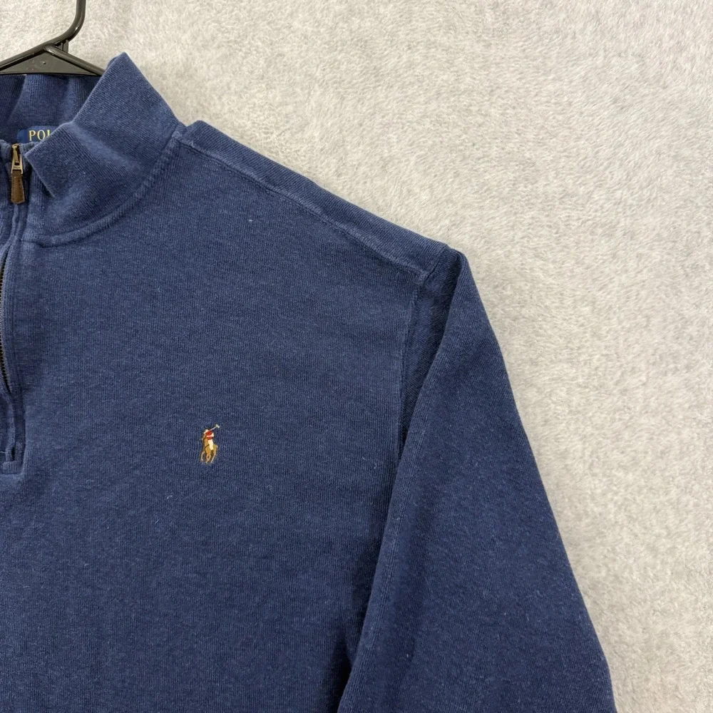 Polo Ralph Lauren Sweater Men L Blue Estate Rib 1/4 Zip Pullover Grandpacore